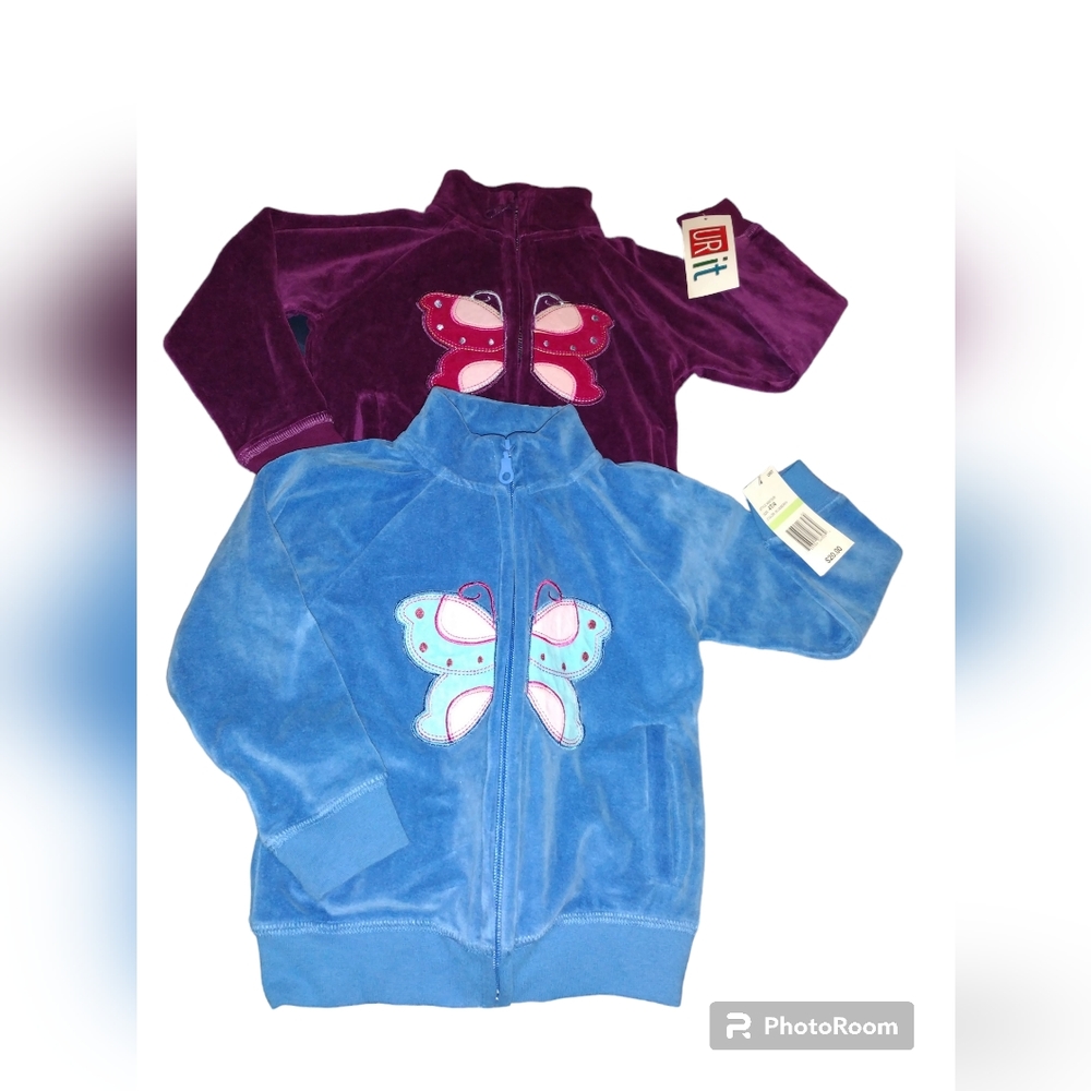 🆕️BUNDLE Y2K Velour Zip-Up Girl Jackets Purple & Blue NWT